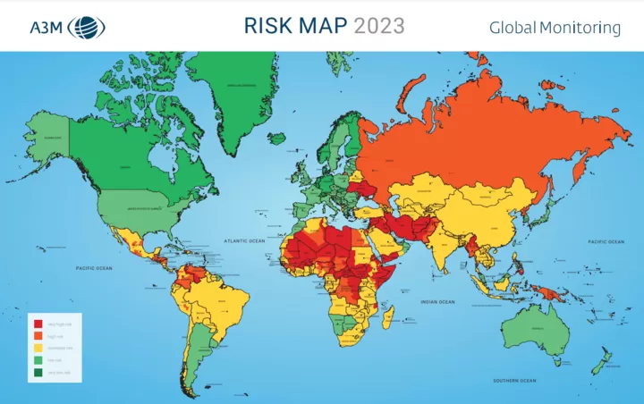 Mapa ryzyka 2023 Global Monitoring size 720w تعرف علي خريطة أخطر الدول للسفر في عام 2023