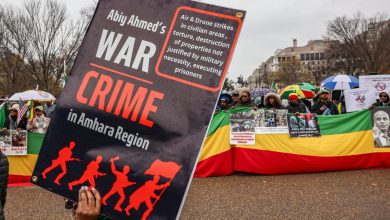 للجالية الإثيوبية أمام البيت الأبيض في العاصمة الأمريكية واشنطن " بلومبرج " : قلق أمريكي بشأن انتهاكات حقوق الإنسان في إثيوبيا قبل زيارة صندوق النقد الدولي
