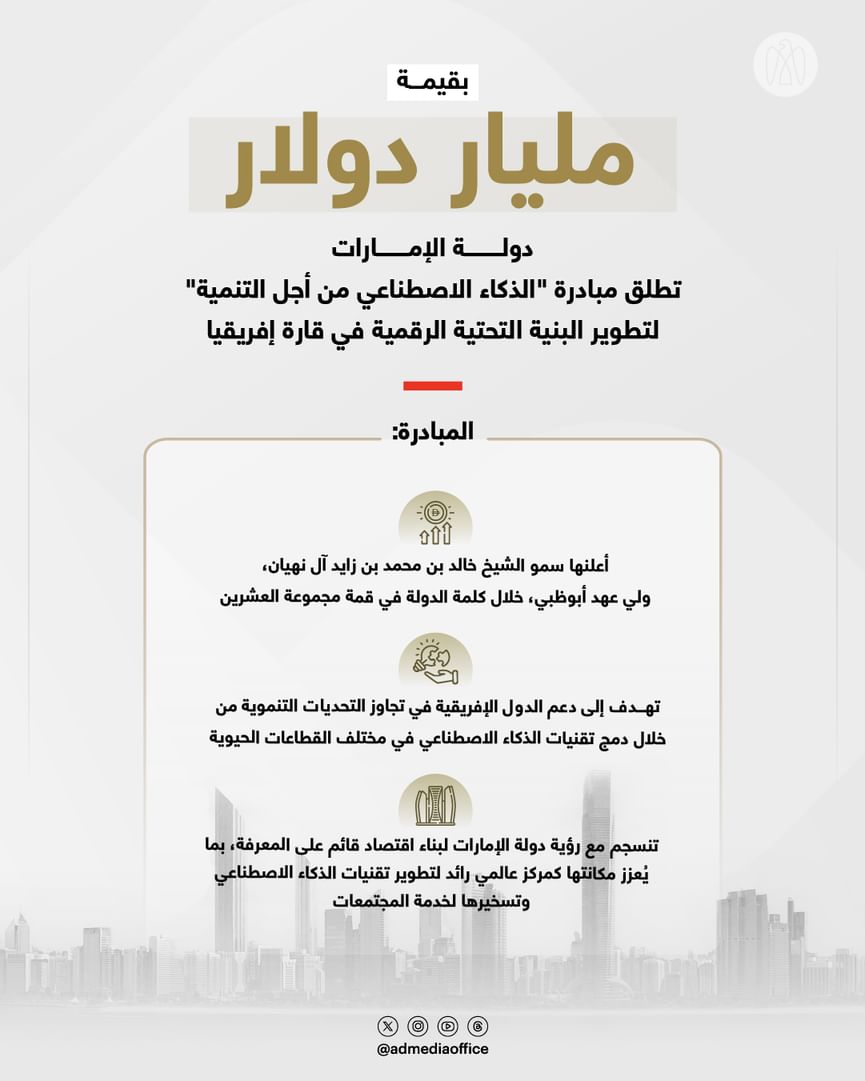 الإمارات تخصص مليار دولار لدعم وتمويل مشاريع الذكاء الاصطناعي في إفريقيا 2 11h092p01k91m91pn الإمارات تخصص مليار دولار لدعم وتمويل مشاريع الذكاء الاصطناعي في إفريقيا