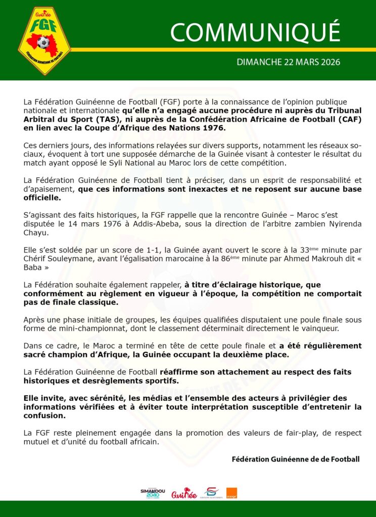 HECPOqIbsAAo xT " لا نزاع مع المغرب " .. ما حقيقة تقدم الاتحاد الغيني لكرة القدم بطعن بشأن كأس أمم إفريقيا 1976