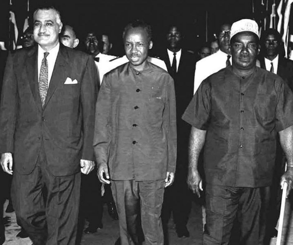 Former President Gamal Abdel Nasser during a meeting with Julius Nyerere