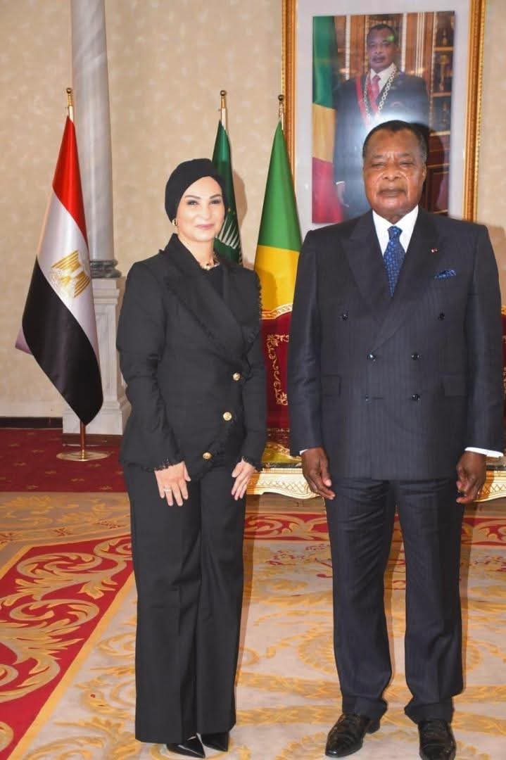 FB IMG 1792089424372 سفيرة مصر الجديدة لدي جمهورية الكونغو تقدم أوراق اعتمادها إلي الرئيس دينيس ساسو